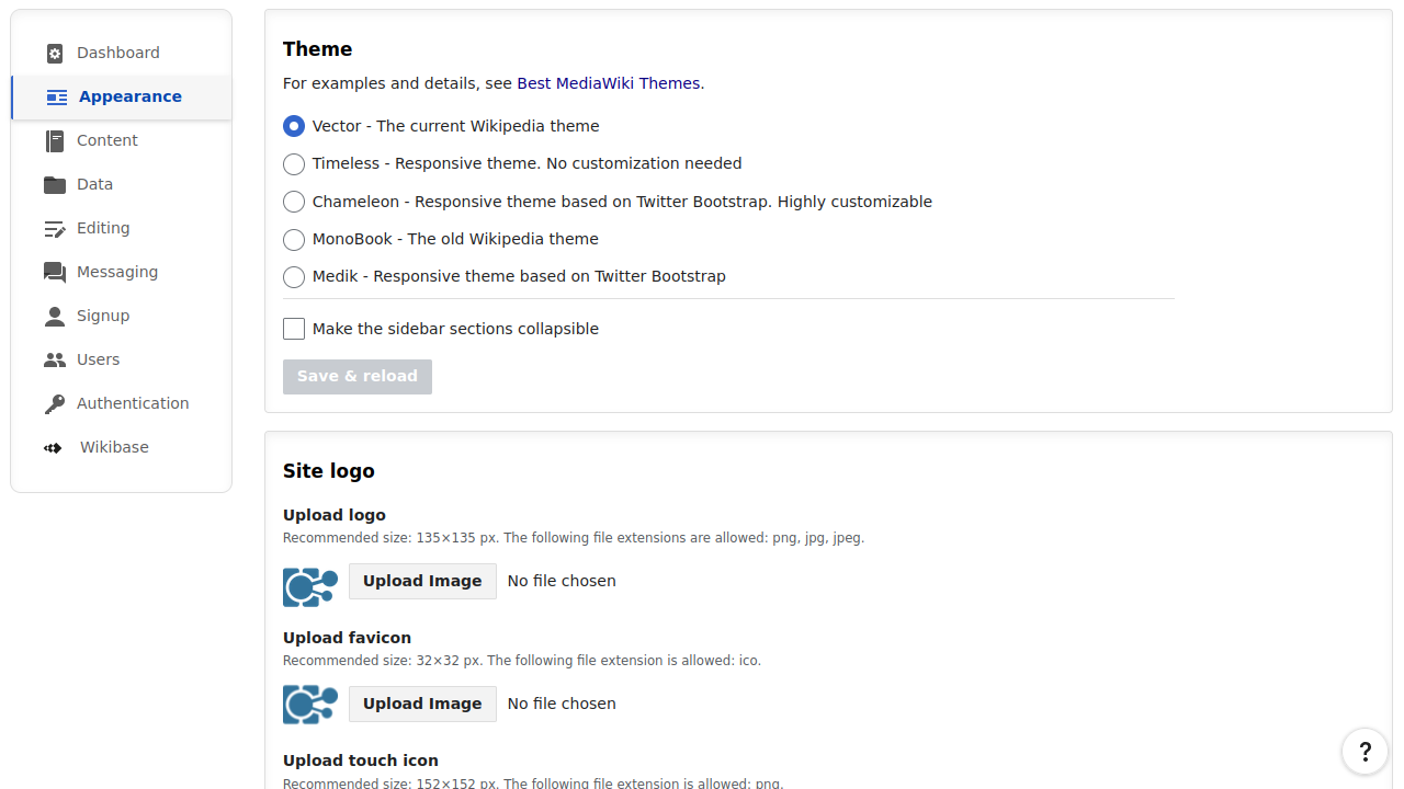 Theme selection and logo upload in the Admin Panel