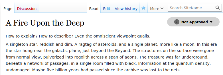 Wiki page that is marked as not approved